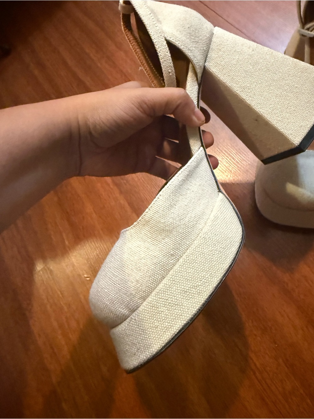 SHUSHU/TONG OFF WHITE CANVAS PLATFORM HEELS - BEIGE - Picture 5 of 13